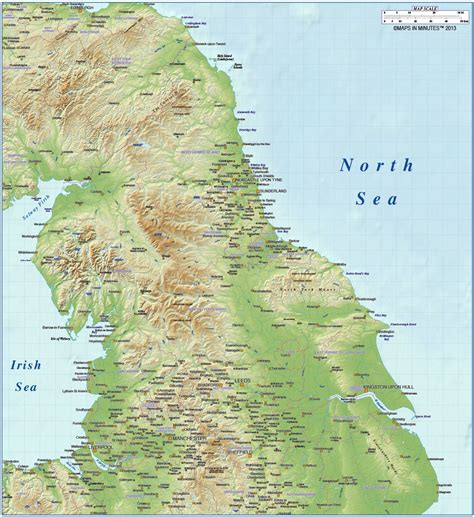 North England 1st level Political County Map with Medium relief ...