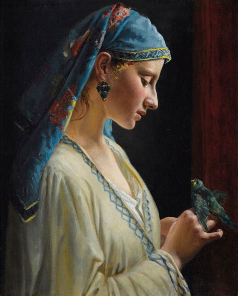 Frédéric-Pierre Tschaggeny - Young woman with parrot (1872) | Beautiful oil paintings, Old ...