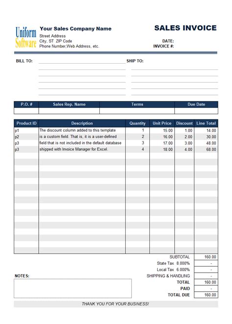 Sales Invoice Template with Discount Amount Column