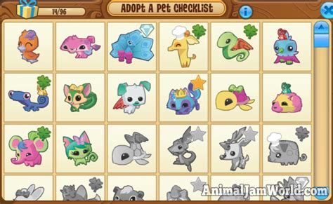 Adopt a Pet Checklist Guide - Promo Pets & Items - Animal Jam