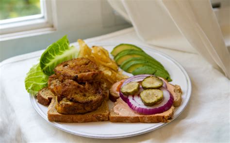 Smoky Maple Homemade Seitan Sandwich. Stacked. - HealthyHappyLife.com