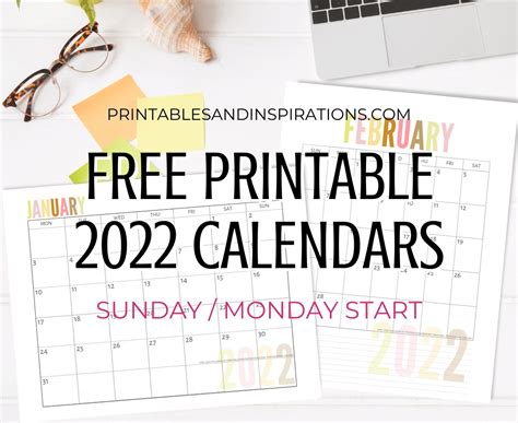 List of Free Printable 2022 Calendar PDF - Printables and Inspirations