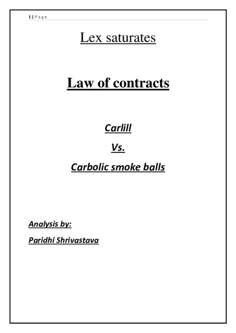 (DOC) Case analysis - carlill v carbolic smoke balls | Paridhi ...