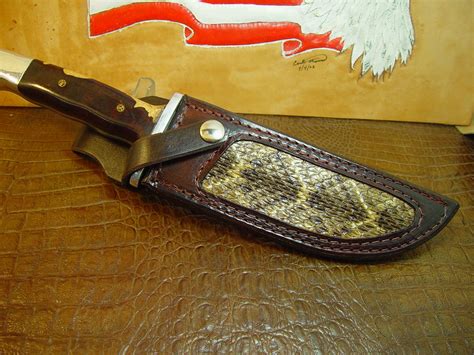 Custom Leather Kife Sheath Inlaid with Rattlesnake Snake Skin for Buck 124. Knife NOT for Sale ...