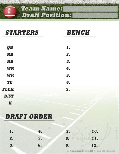 Fantasy Football Draft Form Pdf