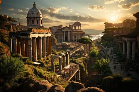 Premium AI Image | Roman Forum Ruins gold at dusk generative IA