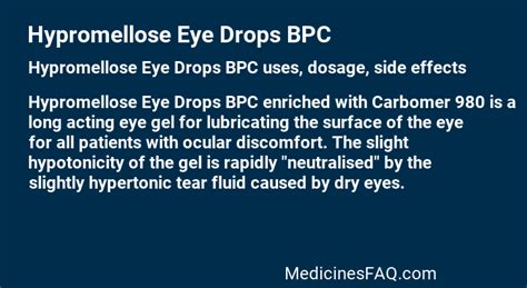 Hypromellose Eye Drops BPC: Uses, Dosage, Side Effects, FAQ - MedicinesFAQ