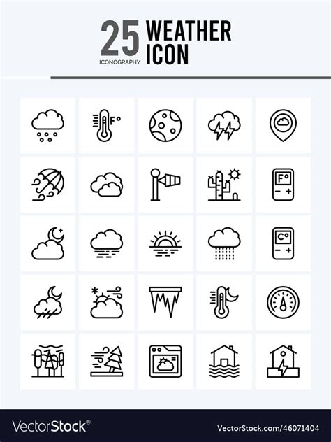 25 weather outline icons pack Royalty Free Vector Image