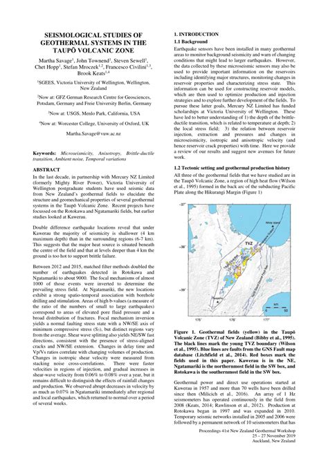 (PDF) SEISMOLOGICAL STUDIES OF GEOTHERMAL SYSTEMS IN THE TAUPŌ VOLCANIC ZONE, NZ Proceedings of ...