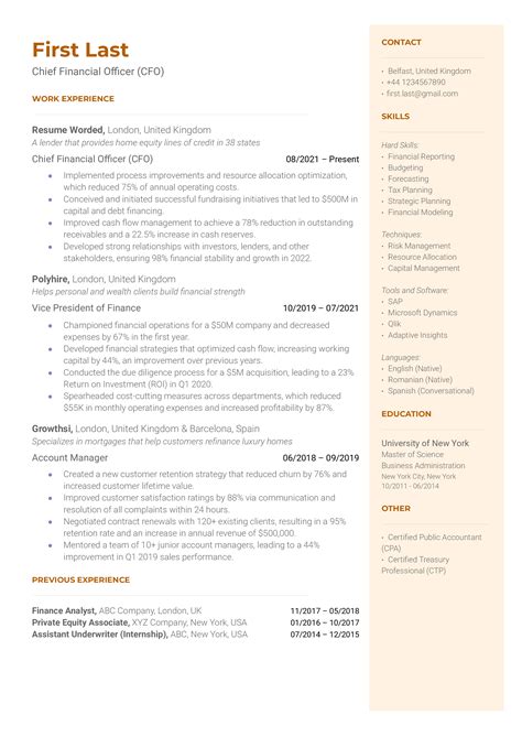 Chief Financial Officer (CFO) - 1 Resume Example for 2023 | Resume Worded