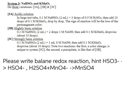 Answered: System 3: NaHSO3 and KMnO4 Do three… | bartleby