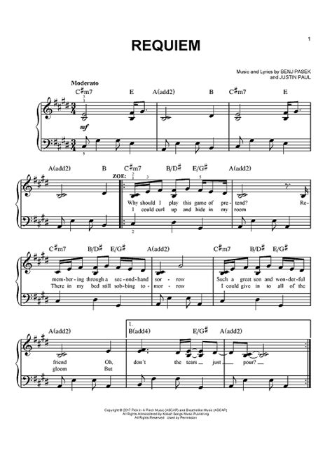 Buy "Requiem - from Dear Evan Hansen" Sheet Music for Easy Piano/Vocal/Chords