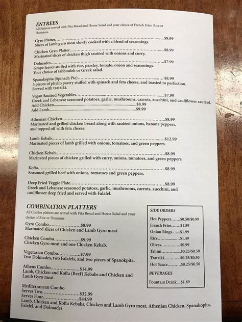 Menu at Athens Cafe, Robbinsdale