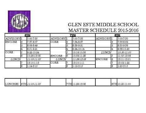 Middle School Master Schedule Template - PDFSimpli