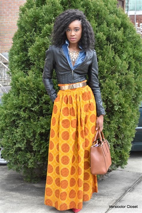 Ankara maxi skirt & faux leather jacket - VERSICOLOR CLOSET