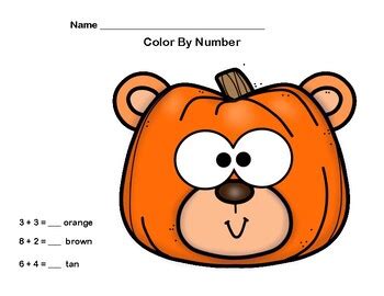 Kindergarten Math Worksheets| Addition| Color by Number | Fall Theme