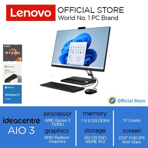 Jual Lenovo IdeaCentre AIO 3 24ALC6 Ryzen 3 7330U 8GB 512GB SSD W11+OHS - White di Seller Lenovo ...