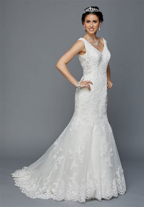 Juliet 356 Fit and Flare V-Neck Sleeveless Wedding Dress Ivory ...