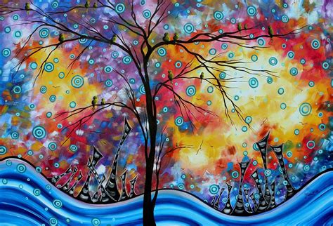 Enormous Whimsical Cityscape Tree Bird Painting Original Landscape Art Worlds Away By Madart ...