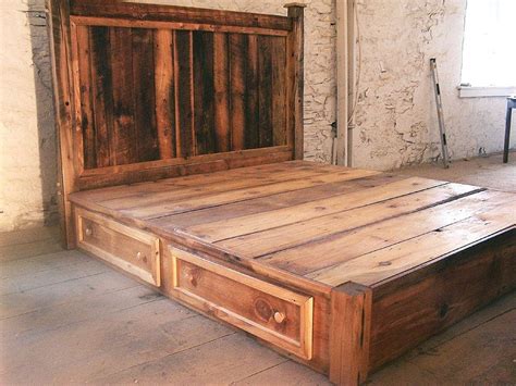 Buy Handmade Reclaimed Rustic Pine Platform Bed With Headboard And 4 ...