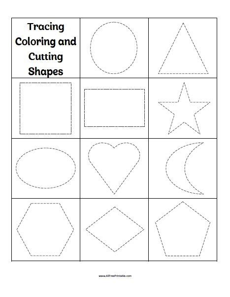 Tracing Coloring Cutting Shapes Worksheets – Free Printable