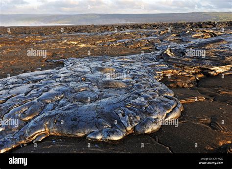 Cooled pahoehoe lava flow, Kilauea Volcano, Big Island, Hawaii Volcanoes National Park, USA ...