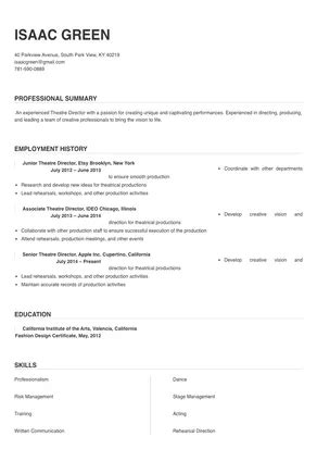 Theatre Director Resume Sample & Tips | Online Resume Builder