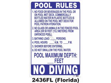 24" x 36" Florida Pool Rules Sign