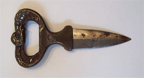 Vtg-Antique Belt Buckle Knife - Cast Metal Handle - Short Blade -Old ...