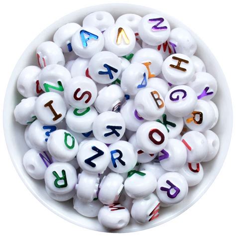 100PCS 10mm Random Mixed Colorful Alphabet Letter Beads White Acrylic Beads With Colorful Letter ...