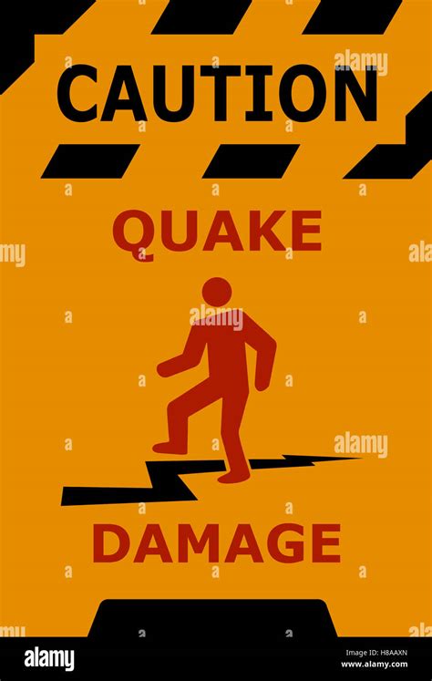 Caution earthquake damage sign Stock Photo - Alamy