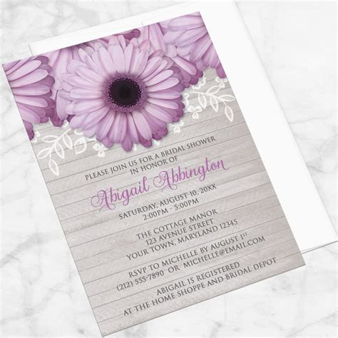 Purple Daisy Bridal Shower Invitations Rustic Floral and - Etsy