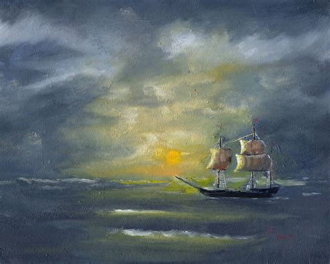 Framed Ship Art, Sailing Ship Painting, original seascape, coastal art, original oil painting ...