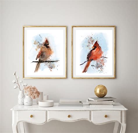 Cardinal Art Cardinal Print Set of 2 Cardinal Painting - Etsy