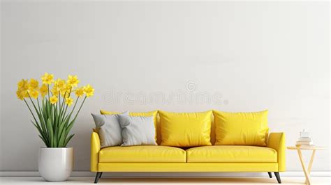 A Bouquet of Yellow Daffodils on a Clean, White Coffee Table in a Modern Living Room. Stock ...