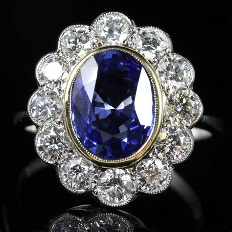 Antiques Atlas - Sapphire Diamond Cluster Ring 18ct Gold