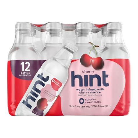 Hint Sparkling Water Hint Water Cherry, (Pack of 12) 16 Ounce Bottles ...