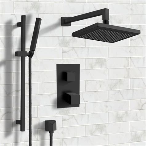 Matte Black Thermostatic Shower System with 8 Inch Rain Shower Head and ...