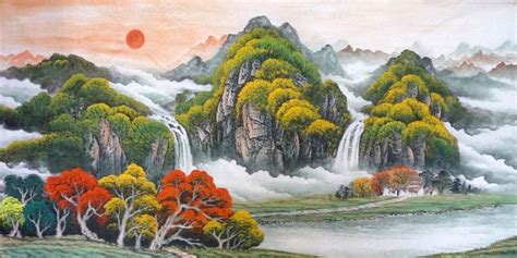 Chinese Waterfall Painting 1134015, 97cm x 180cm(38〃 x 70〃) | Waterfall paintings, Painting ...