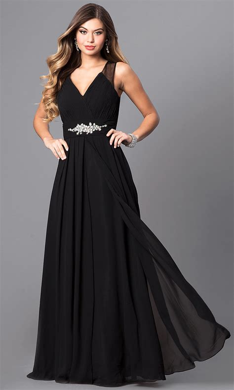 V-Neck Empire-Waist Long Formal Dress - PromGirl