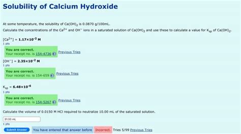 Solved Solubility of Calcium Hydroxide At some temperature, | Chegg.com