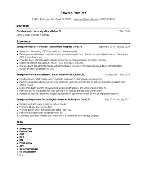 Emergency Room Technician Resume Examples and Tips - Zippia