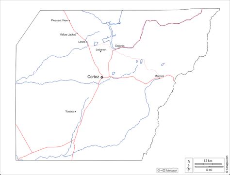 Montezuma County free map, free blank map, free outline map, free base map outline, hydrography ...