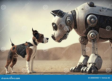 Real Dog Meets Robot Canine. AI Stock Illustration - Illustration of ...