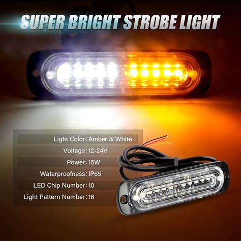 Amber/White 4pcs 10-LED Super Bright Emergency Warning Light yoofer 4350358425 Ultra Slim Hazard ...
