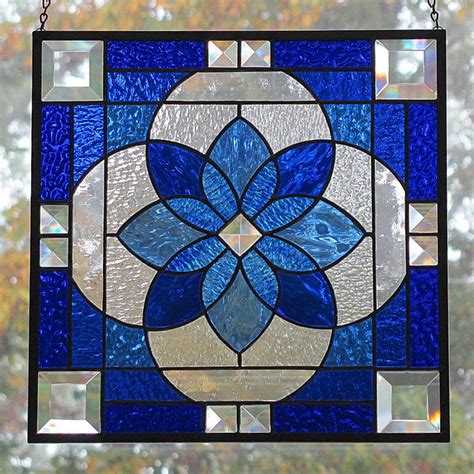 Stained Glass Panel Beveled Star Burst Shades of Blue | Stained glass ...