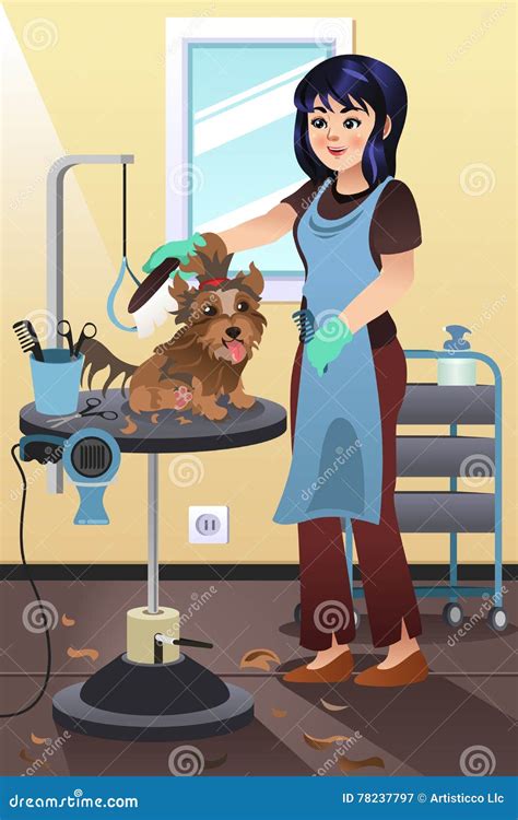 Pet Groomer Grooming a Dog at the Salon Stock Vector - Illustration of ...