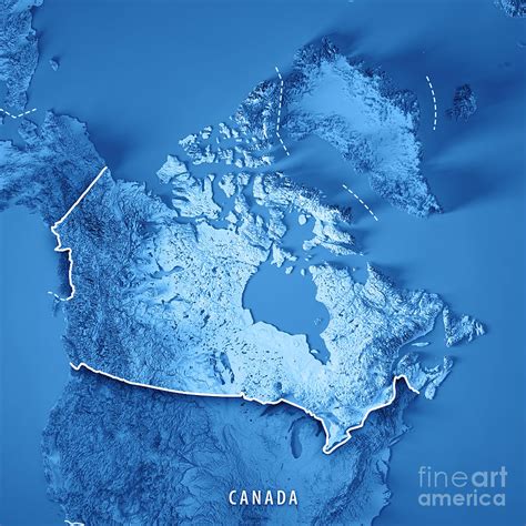 Canada 3D Render Topographic Map Blue Border Digital Art by Frank Ramspott - Fine Art America