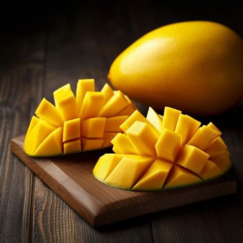 Premium AI Image | A mango cut into slices on a wooden cutting board