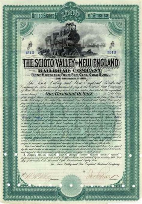 Scioto Valley and New England Railroad Company - 1889 - Scripophily.com ...